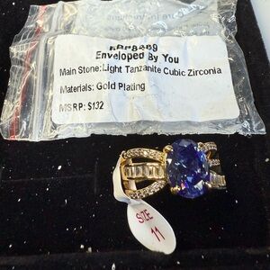 Tanzanite Blue Crystal Ring with Gold-Plated Accents